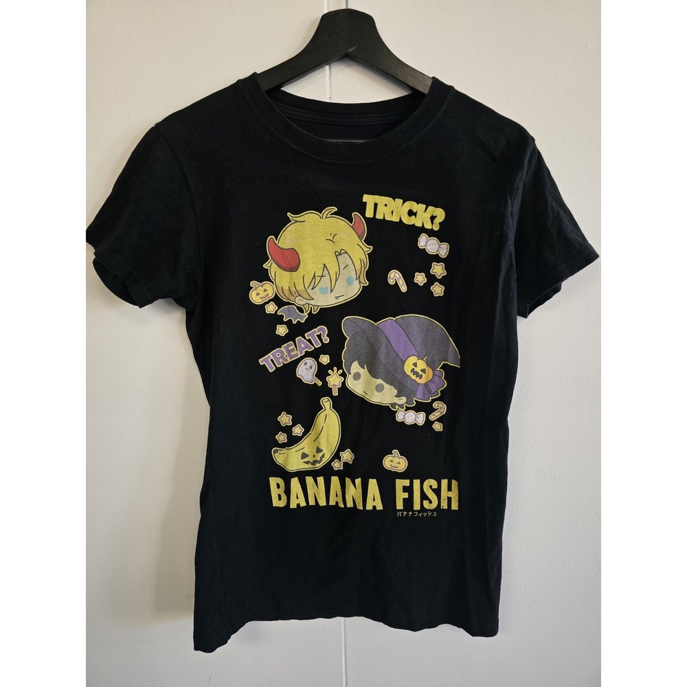 Banana Fish Shirt Womens XL Black Halloween Trick Treat Anime Graphic Tee Shirt‎
